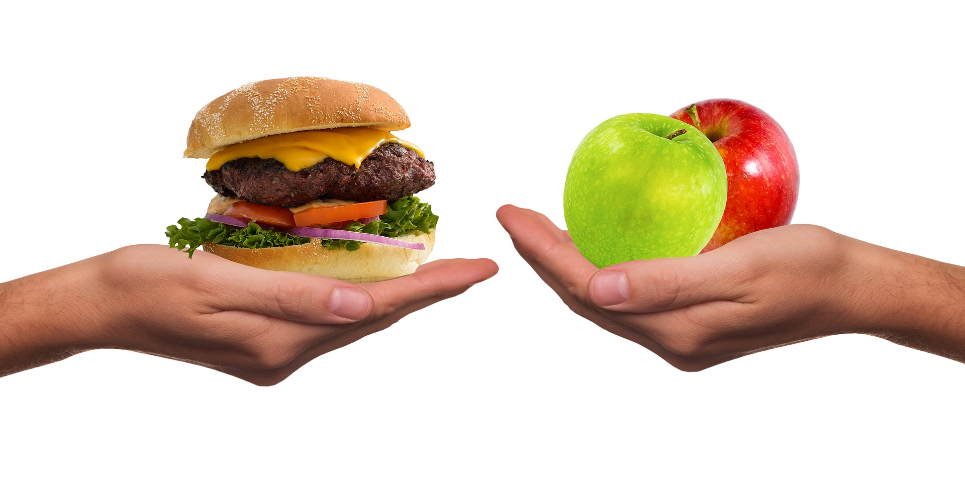 A burger and an apple, are you hungry